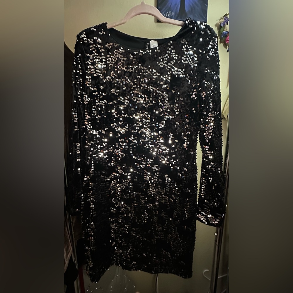 Divided Black Sequin Dress